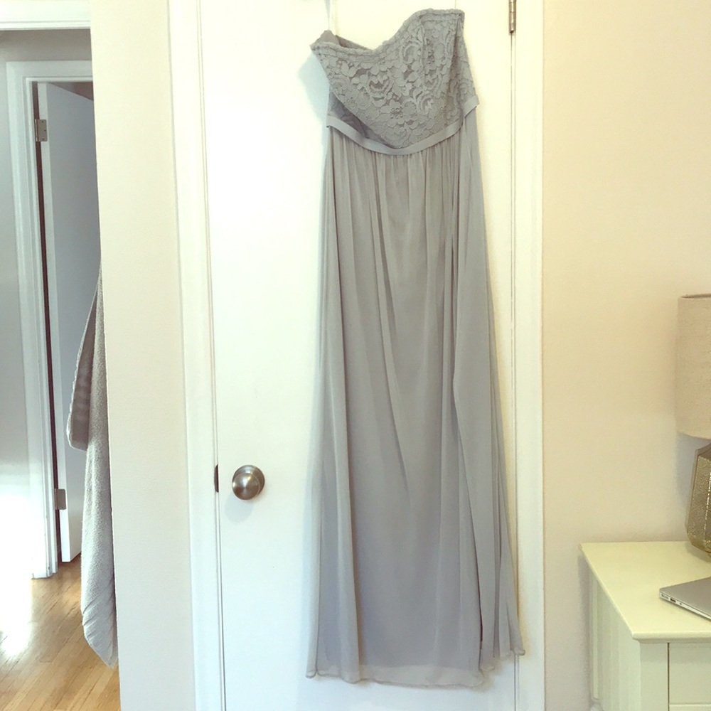 David’s bridal-strapless lace- bridesmaid dress
